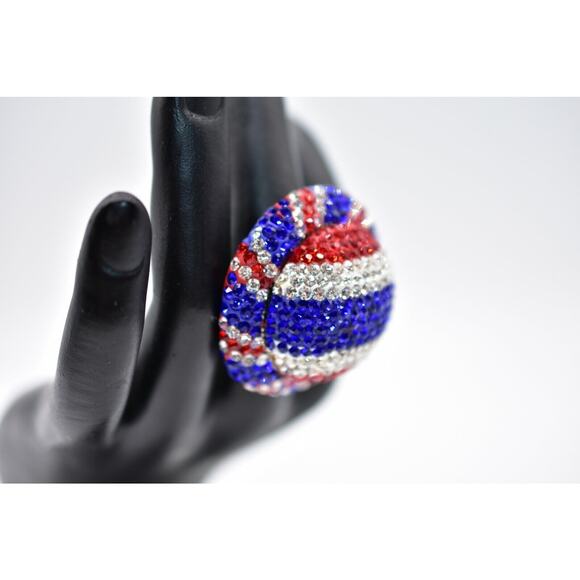 Statement Ring Sparkling Rhinestone Crystal Red White Blue Union Jack Shiny Bin7 - Picture 6 of 12